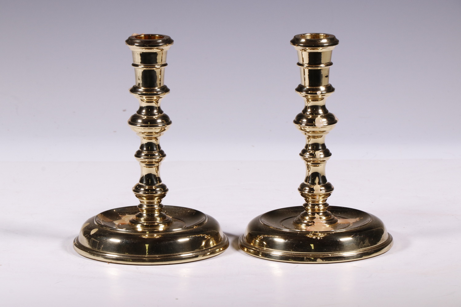 Appraisal: PR VIRGINIA METALCRAFTERS BRASS CANDLESTICKS Pair of Heavy th c