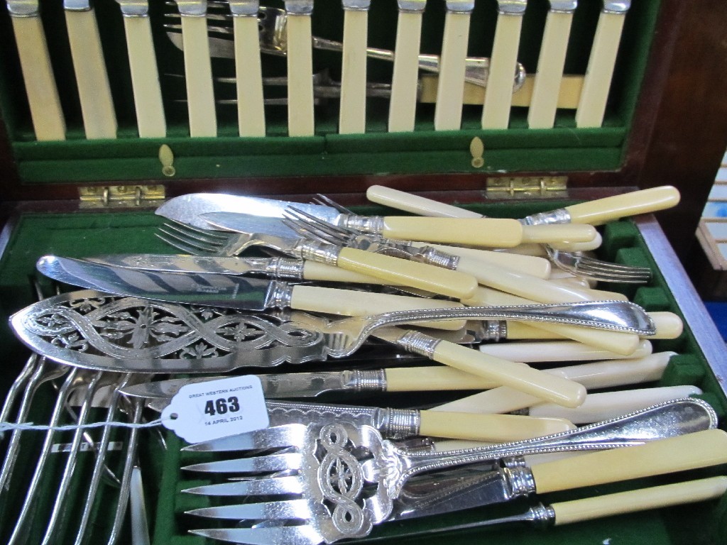 Appraisal: Part cutlery set in mahogany canteen and some loose cutlery