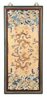 Appraisal: Chinese Silk Embroidery Panel of Imperial Dragons Chinese th century