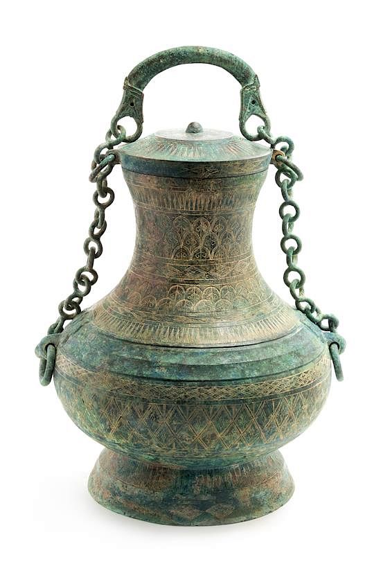 Appraisal: An Archaic Bronze Ritual Wine Vessel Tilianghu Height x width