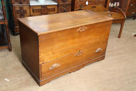 Appraisal: LARGE BLANKET CHEST Mahogany having carved escutcheons and lower drawer