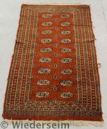 Appraisal: Bokhara oriental center hall carpet with a red field 'x