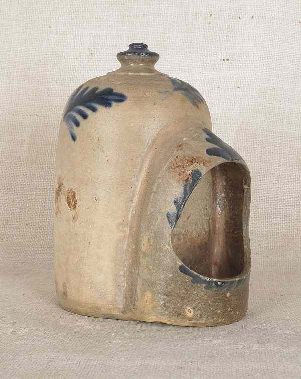 Appraisal: Pennsylvania stoneware feeder th c with cobalt floral decoration h