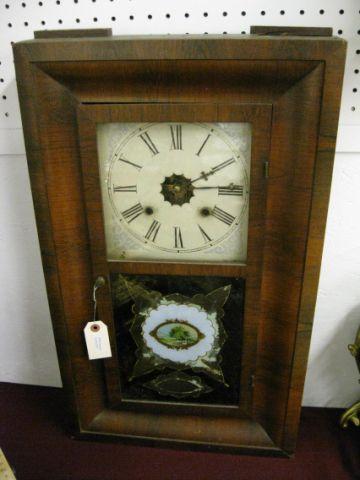 Appraisal: Waterbury Clock th century weight driven day hour reverse painted