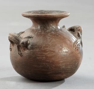 Appraisal: Pre-Columbian Pottery Baluster Vessel with integral animal form ring handles