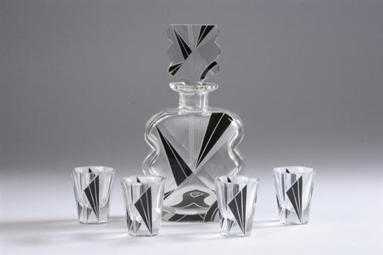 Appraisal: SEVEN-PIECE CZECH ART DECO ENAMELLED GLASS CORDIAL SET Circa s