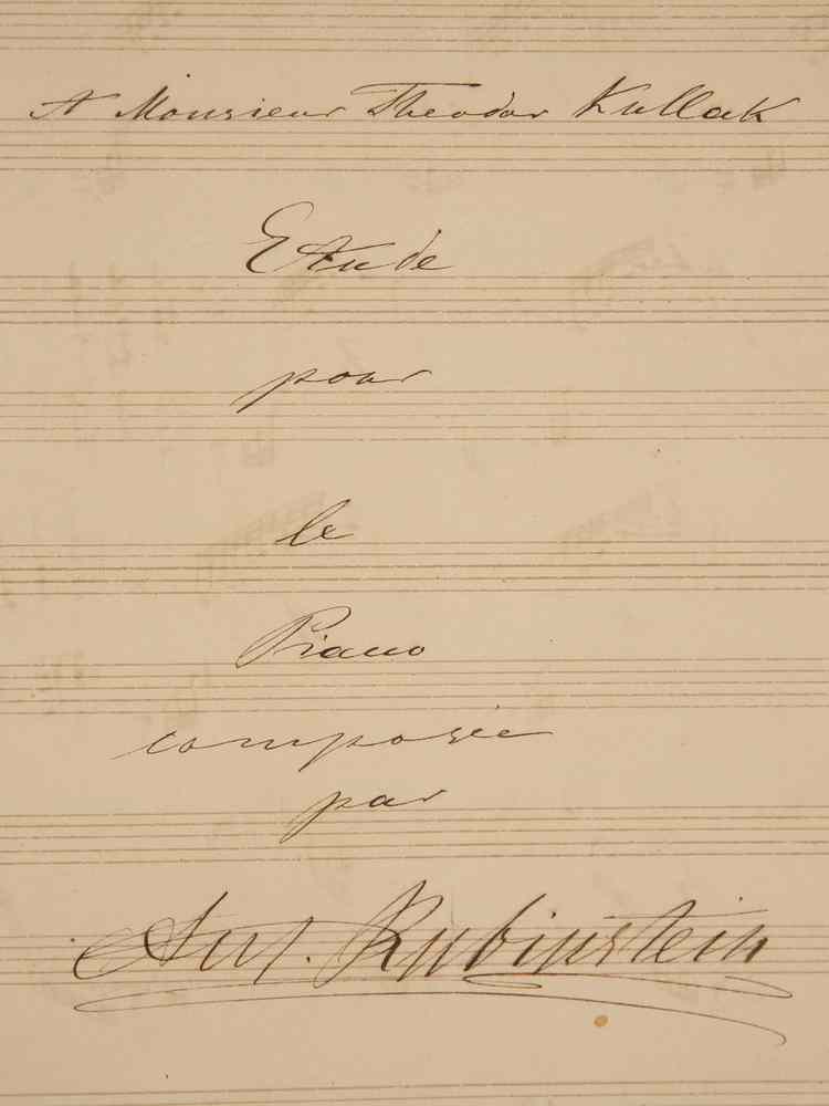 Appraisal: RUBINSTEIN MUSIC MANUSCRIPT - 'Etude Pour le Piano a Monsieur