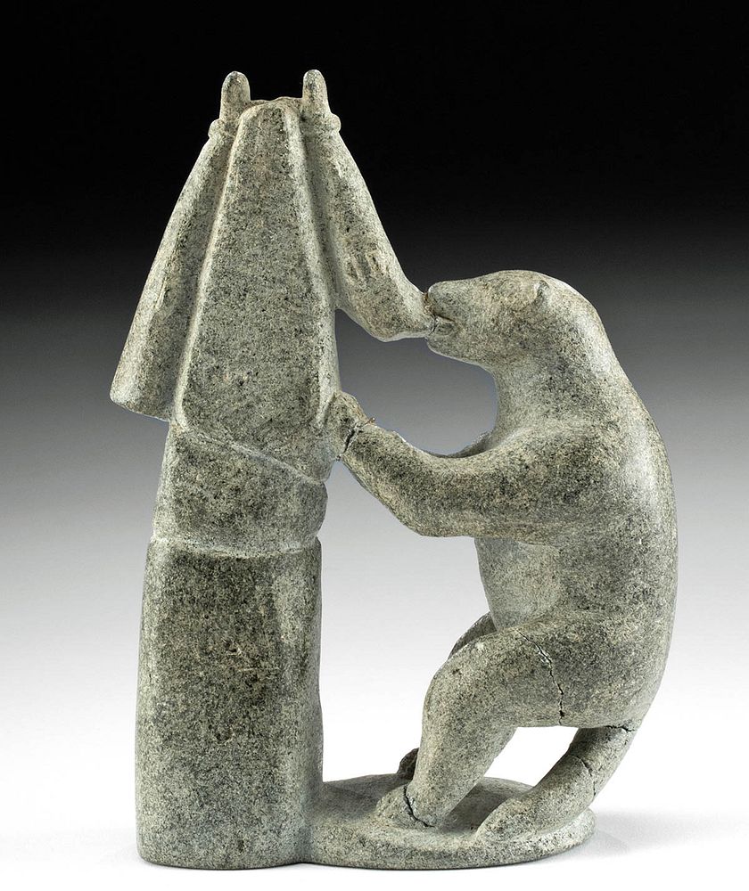 Appraisal: Early th C Inuit Soapstone Dog Stealing Fish Native American