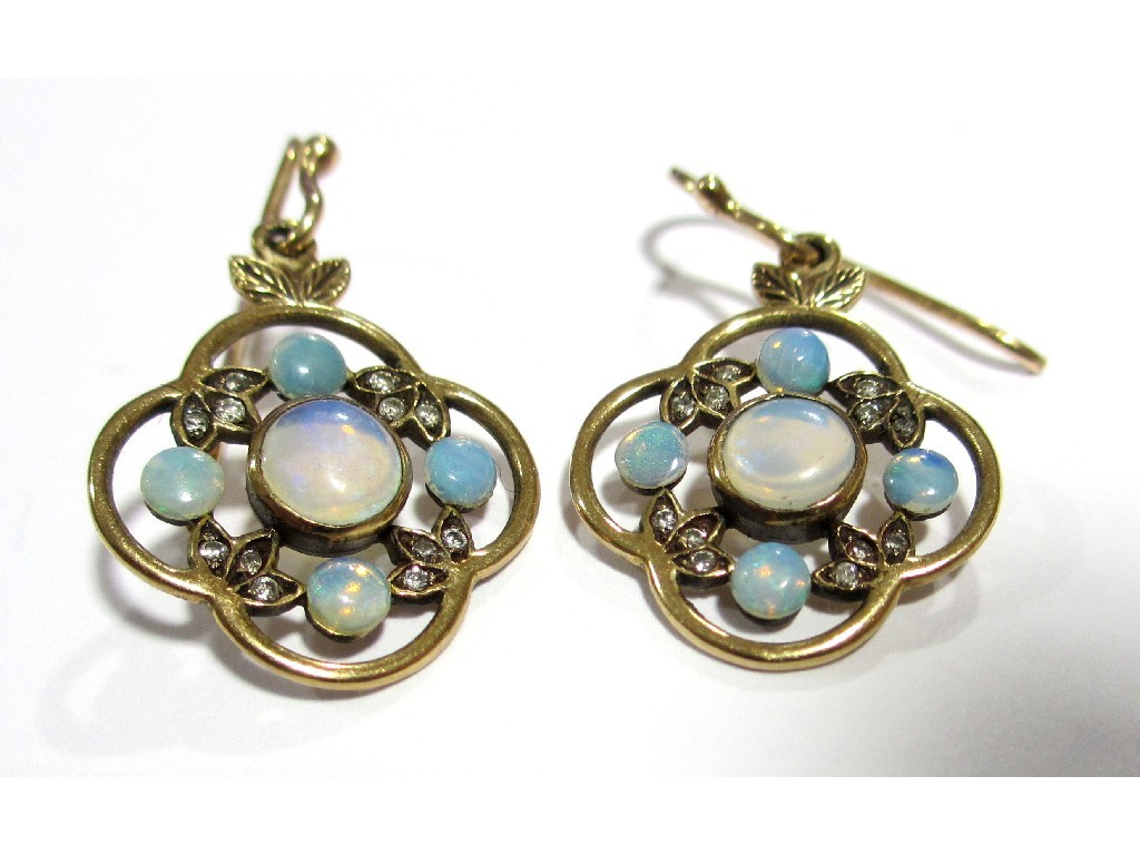 Appraisal: A pair of ct gold opal and diamond set drop