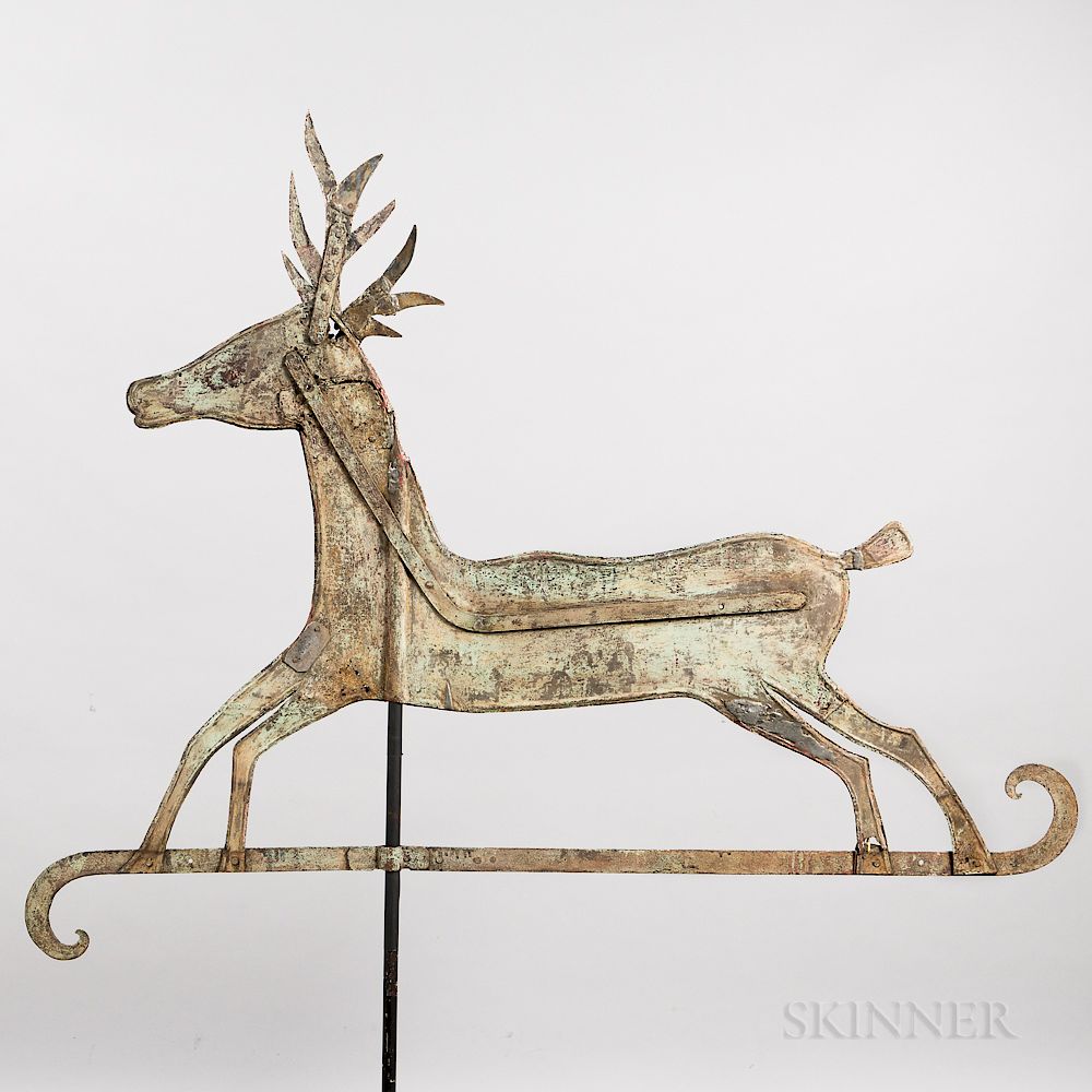 Appraisal: Sheet Iron Prancing Reindeer Weathervane Sheet Iron Prancing Reindeer Weathervane