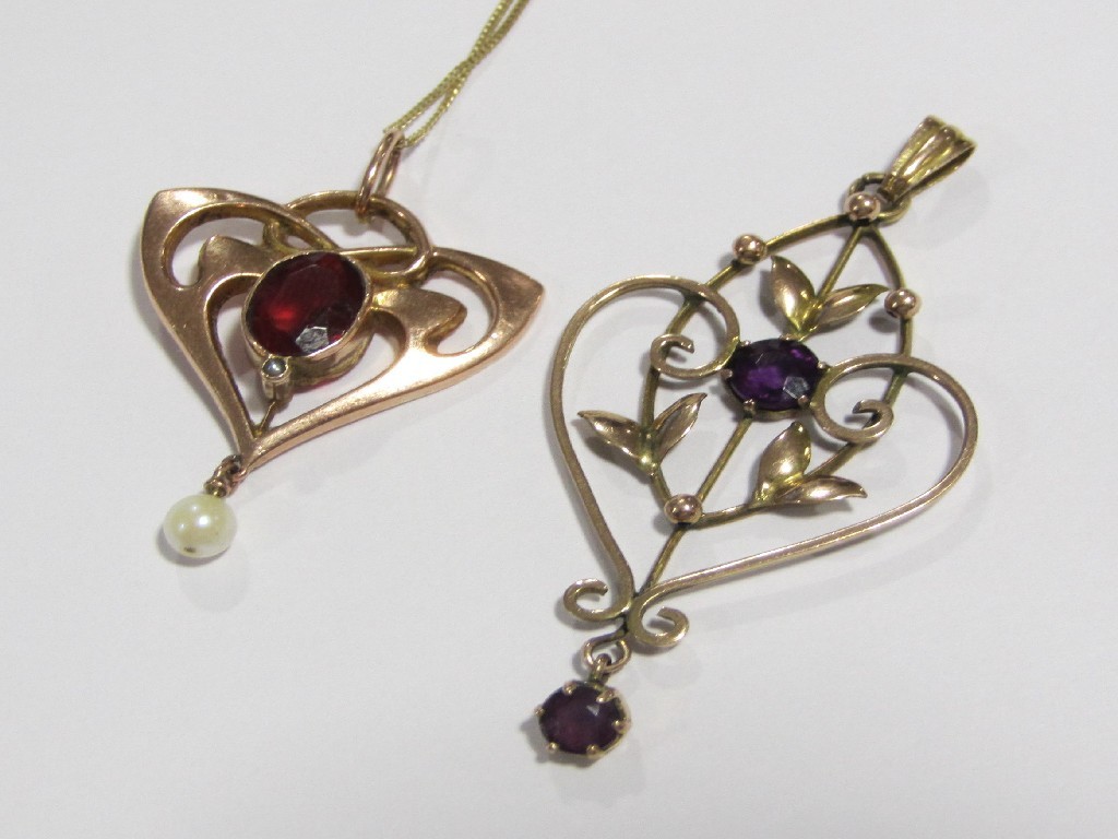 Appraisal: Two Edwardian ct gold Holbein pendants one set with amethyst