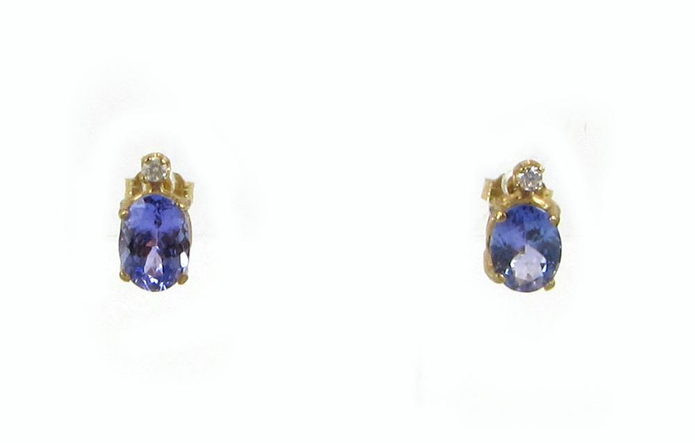 Appraisal: PAIR OF TANZANITE AND YELLOW GOLD EAR STUDS each k