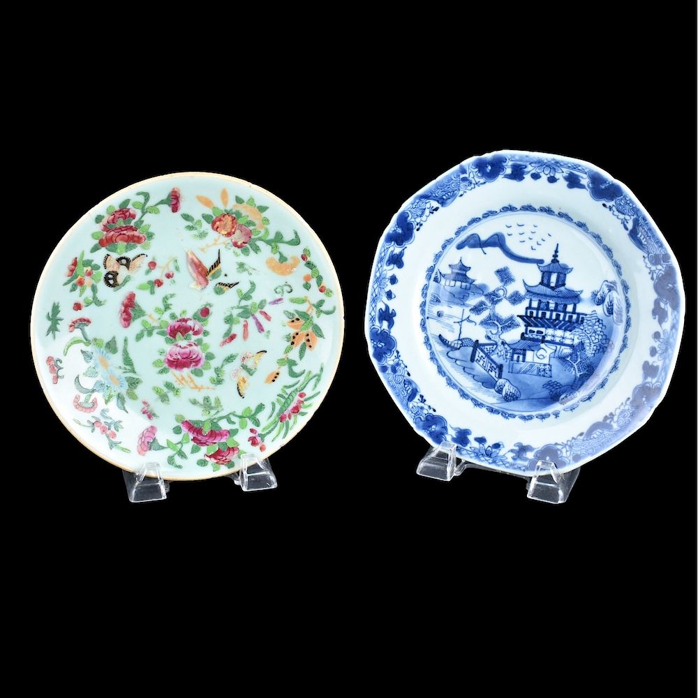 Appraisal: Chinese Plates Two Chinese Porcelain Export Plates One is signed