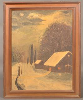 Appraisal: Na ve Oil on Artist Board Painting of a Cabin