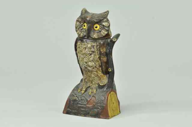 Appraisal: OWL TURNS HEAD MECHANICAL BANK BROWN Brown color J E