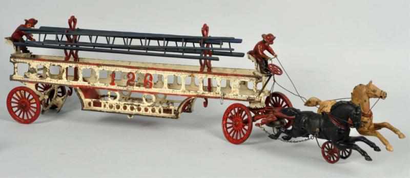 Appraisal: Cast Iron Hubley Horse-Drawn Ladder Truck Toy American Wooden ladders