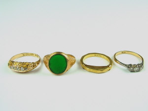 Appraisal: Three ct gold rings to include a five stone diamond