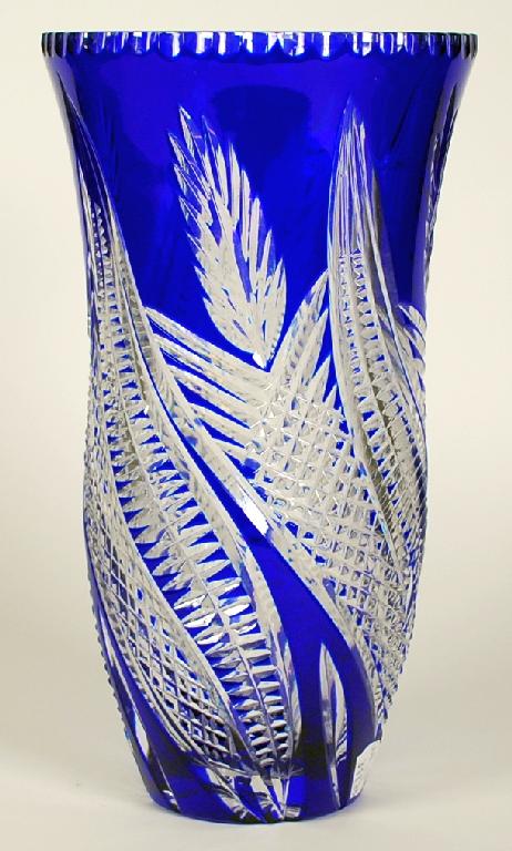 Appraisal: LARGE BLUE STAINED CUT GLASS VASE of slightly flared form