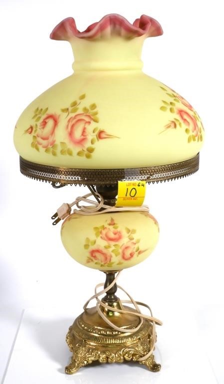 Appraisal: HANDPAINTED FENTON BURMESE TABLE LAMP