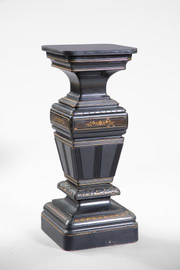 Appraisal: American Neo-Grec Gilt-Incised and Marquetry-Inlaid Ebonized Pedestal late th century