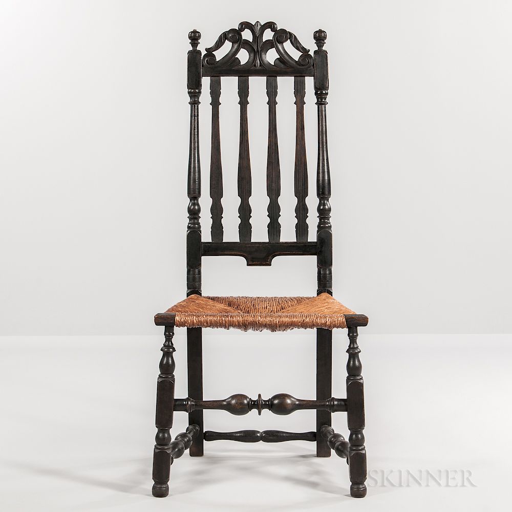 Appraisal: Black-painted Bannister-back Chair with Carved Prince of Wales Cresting Black-painted