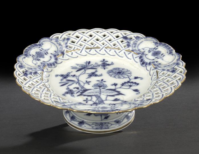 Appraisal: Meissen Blue and White Lattice-Reticulated Porcelain Sweetmeat Stand first quarter