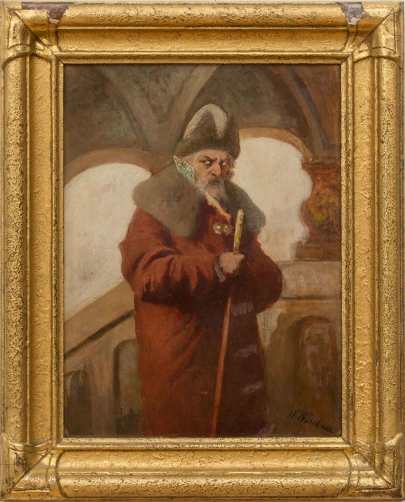 Appraisal: RUSSIAN SCHOOL PORTRAIT OF A MAN IN A RED COAT