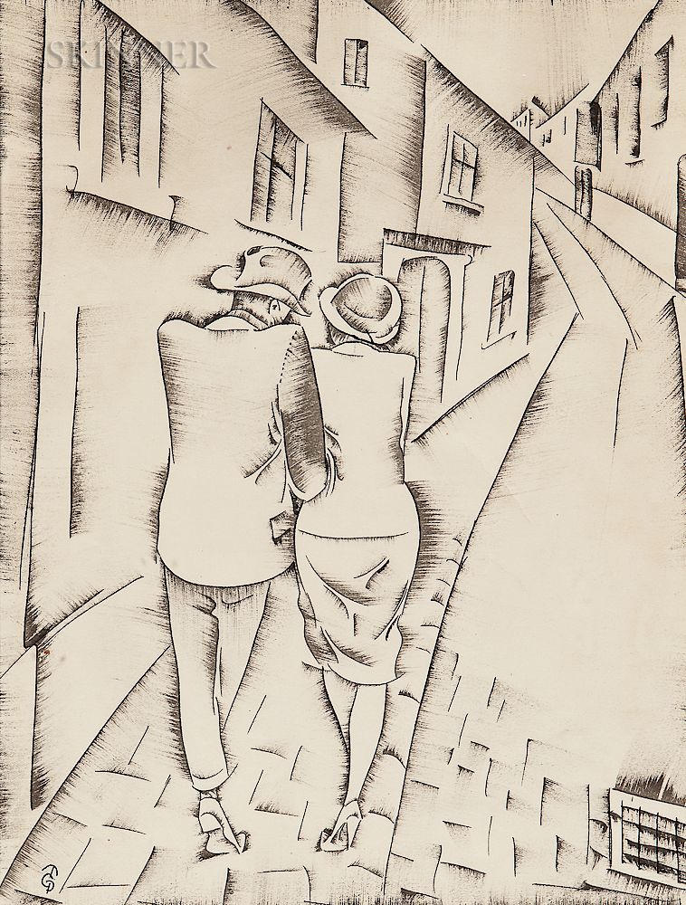 Appraisal: C P l Moln r Hungarian - Strolling Couple C