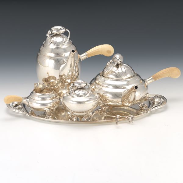 Appraisal: GEORG JENSEN STERLING SILVER SIX-PIECE TEA-COFFEE SERVICE BLOSSOM MAGNOLIA PATTERN