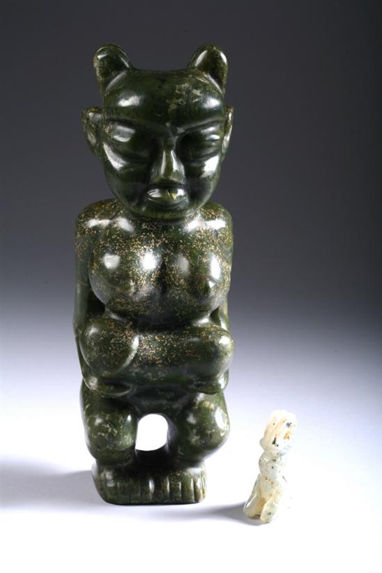 Appraisal: SOAPSTONE FIGURE OF FEMALE Together with agate figural pendent -