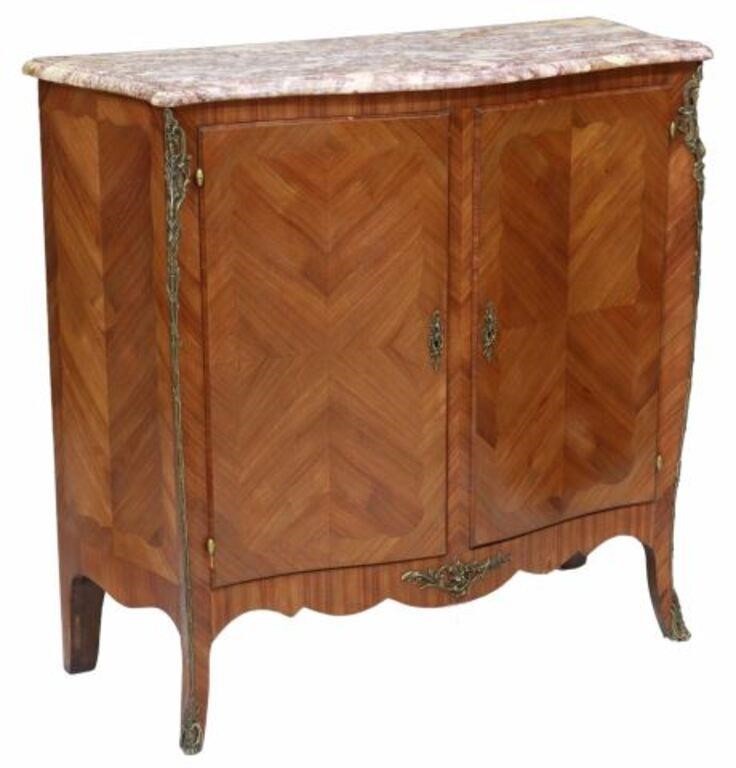 Appraisal: French Louis XV style marble-top rosewood cabinet or server th