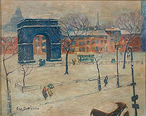 Appraisal: WASHINGTON SQUARE PARK IN WINTER AFTER GUY WIGGINS oil on