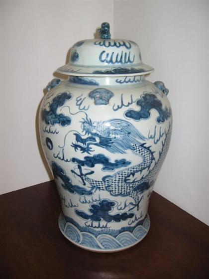 Appraisal: Blue and white porcelain covered ginger jar Lid has chip