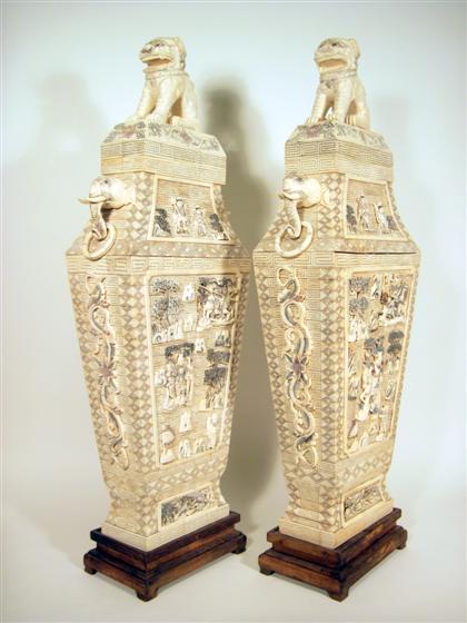 Appraisal: Pair of Large Chinese bone and polychrome decorated covered vasesEach