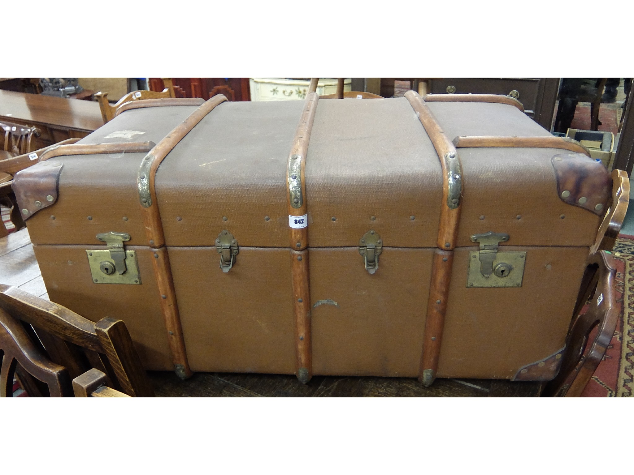 Appraisal: Vintage wood bound travel trunk