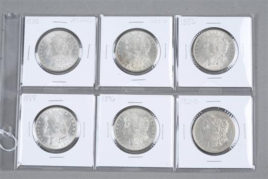 Appraisal: SIX MORGAN SILVER DOLLARS Years are -O and -O