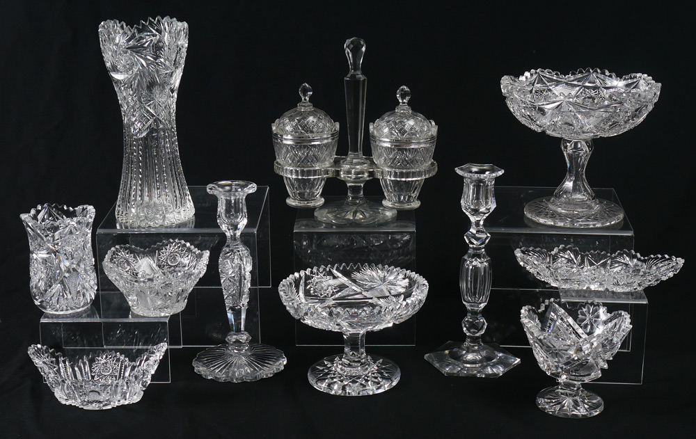 Appraisal: FINE BRILLIANT CUT GLASS GROUP piece estate collection to include