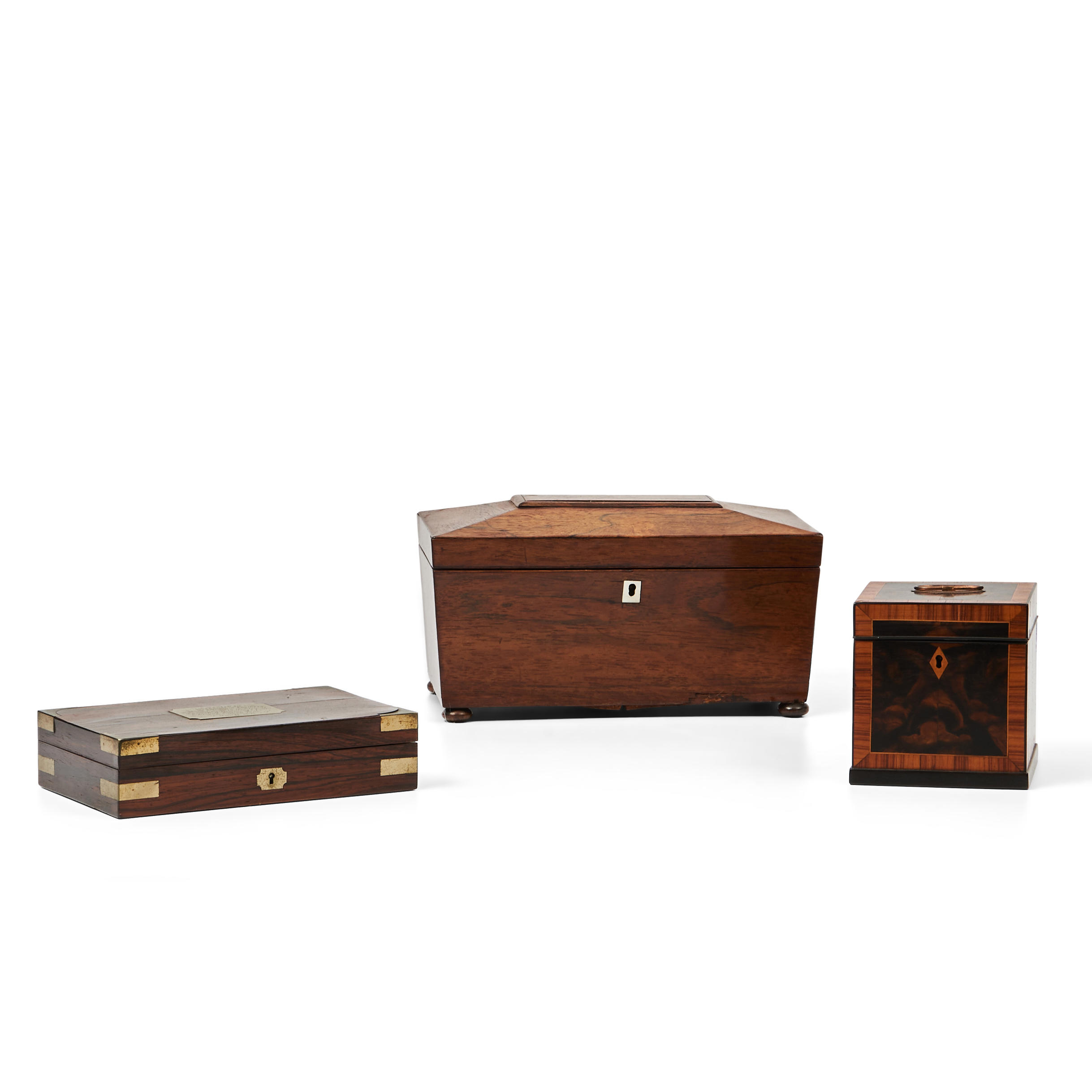 Appraisal: Two Tea Caddies and Small Cigar Box including a caddy