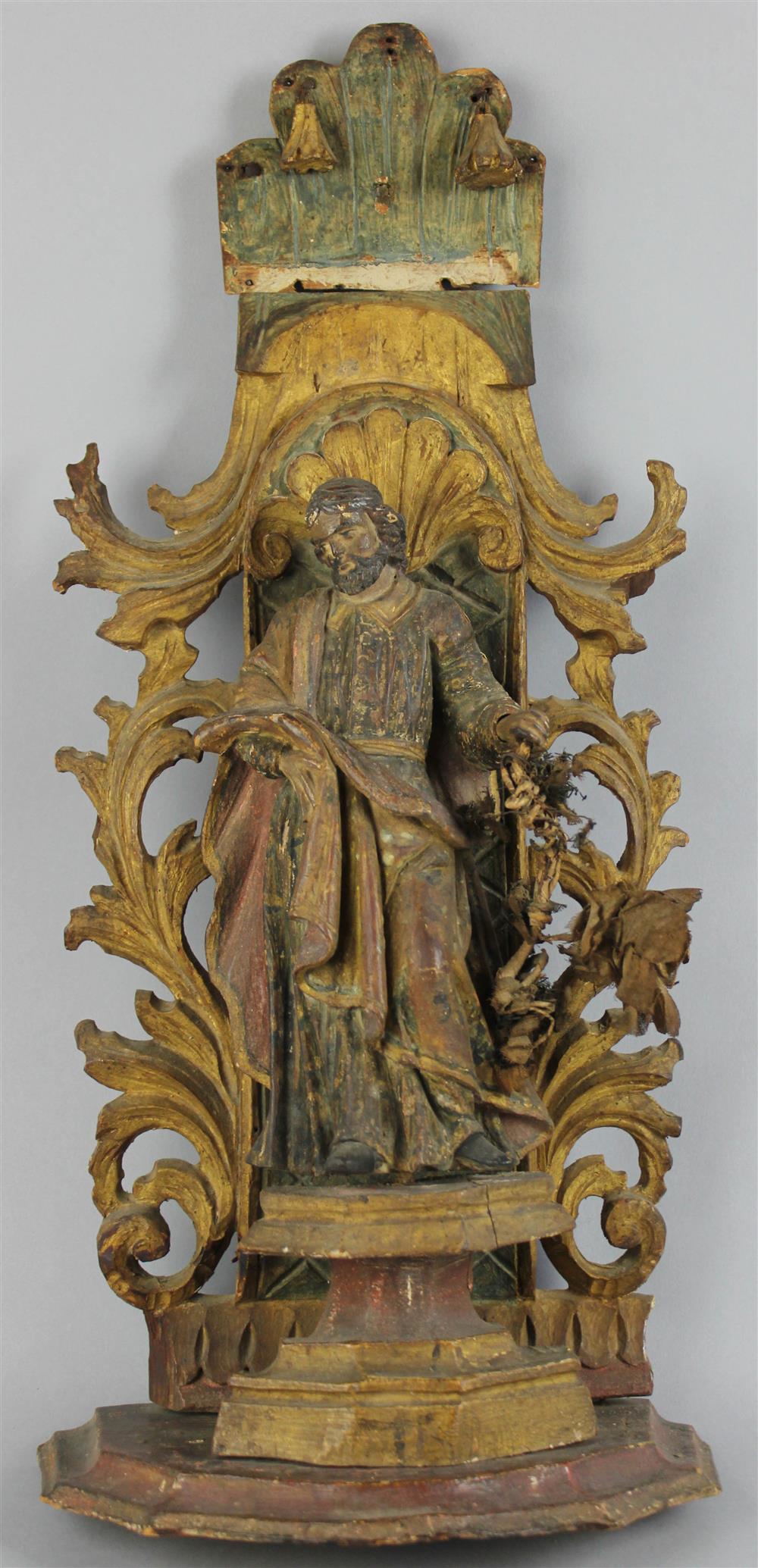 Appraisal: SPANISH POLYCHROME AND GILTWOOD FIGURE OF A MALE SAINT backed