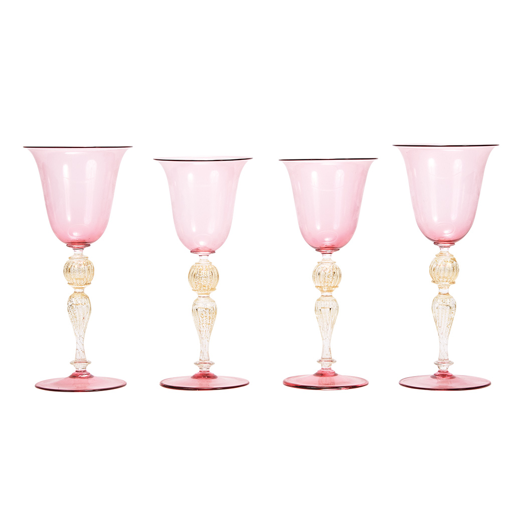 Appraisal: Set of Venetian Hand Blown Glass Goblets Last quarter of