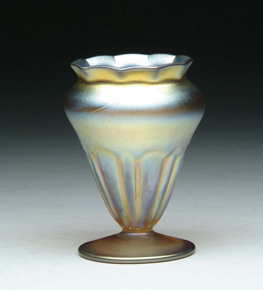 Appraisal: NASH FOOTED VASE Lovely Nash vase features iridescent gold finish