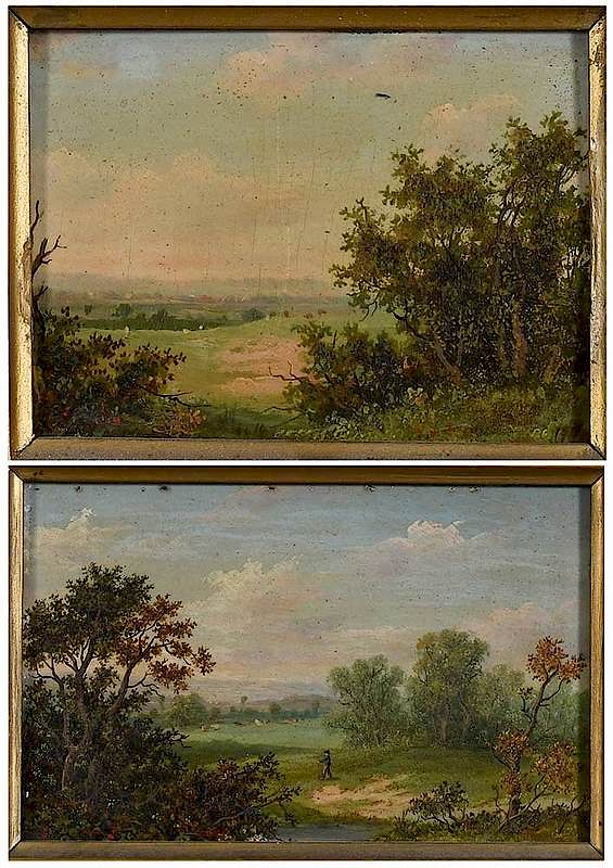 Appraisal: Two British School Miniature Paintings th th century Landscapes unsigned