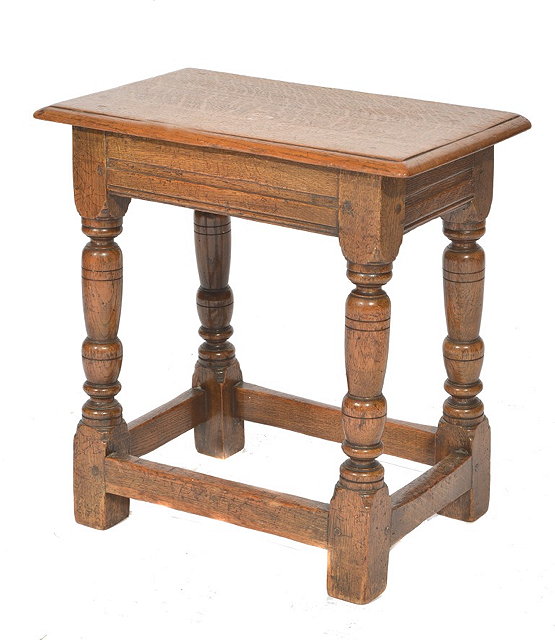 Appraisal: AN OAK JOINT STOOL on turned supports and square stretchers