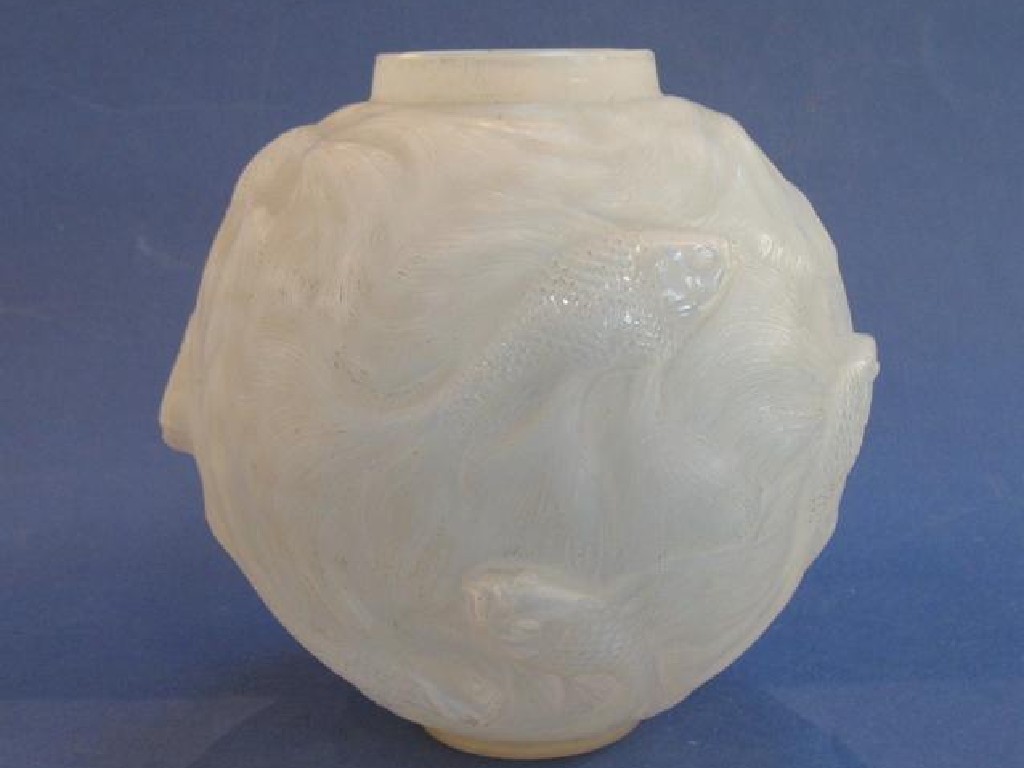 Appraisal: LALIQUE FORMOSE an opalescent glass vase modelled with swimming fish