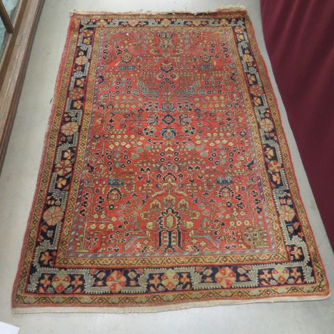 Appraisal: Ferahan-Sarouk Style Persian Handmade Rug elaborate floral salmon field '