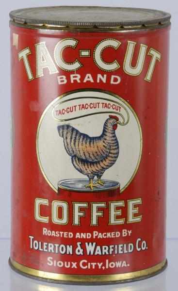 Appraisal: -lb Tac-Cut Coffee Tin Description Nice early Tac-Cut tin with