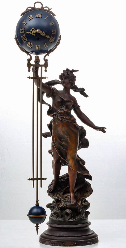 Appraisal: A CIRCA FRENCH FIGURAL MYSTERY CLOCK AFTER MOREAU The patinated