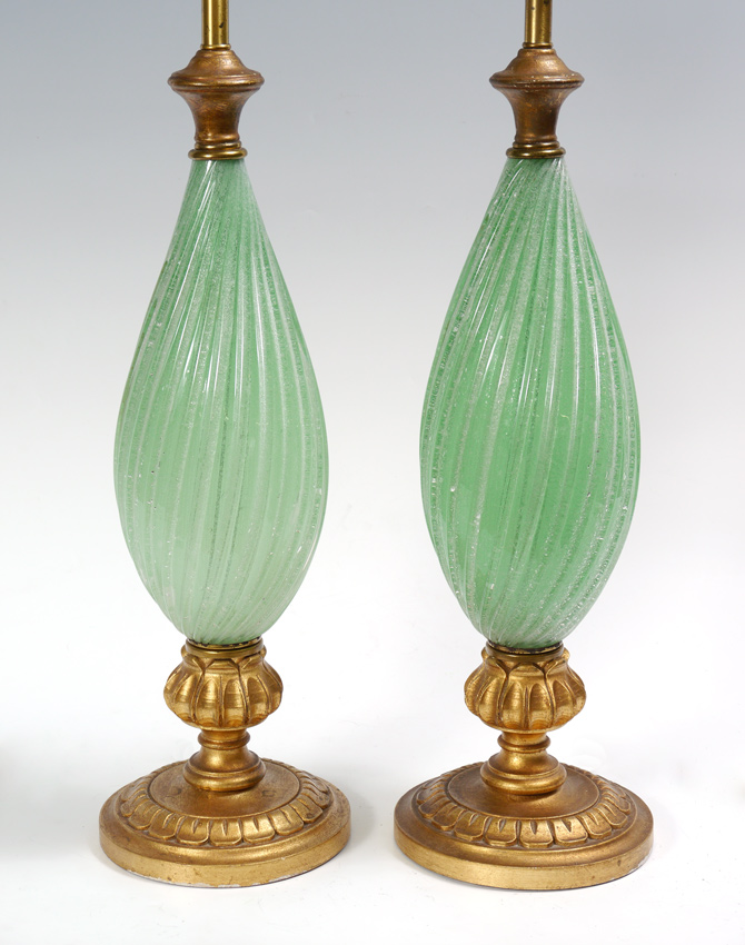 Appraisal: PR GREEN VENETIAN GLASS BODY LAMPS Venetian glass bodies with