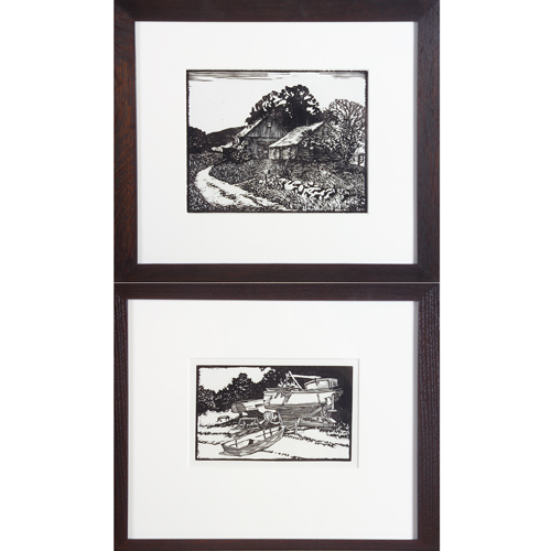 Appraisal: CHARLES REICHERT Two black and white woodblock prints one of