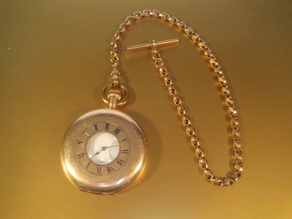 Appraisal: A gold plated Waltham half hunter pocket watch and fancy